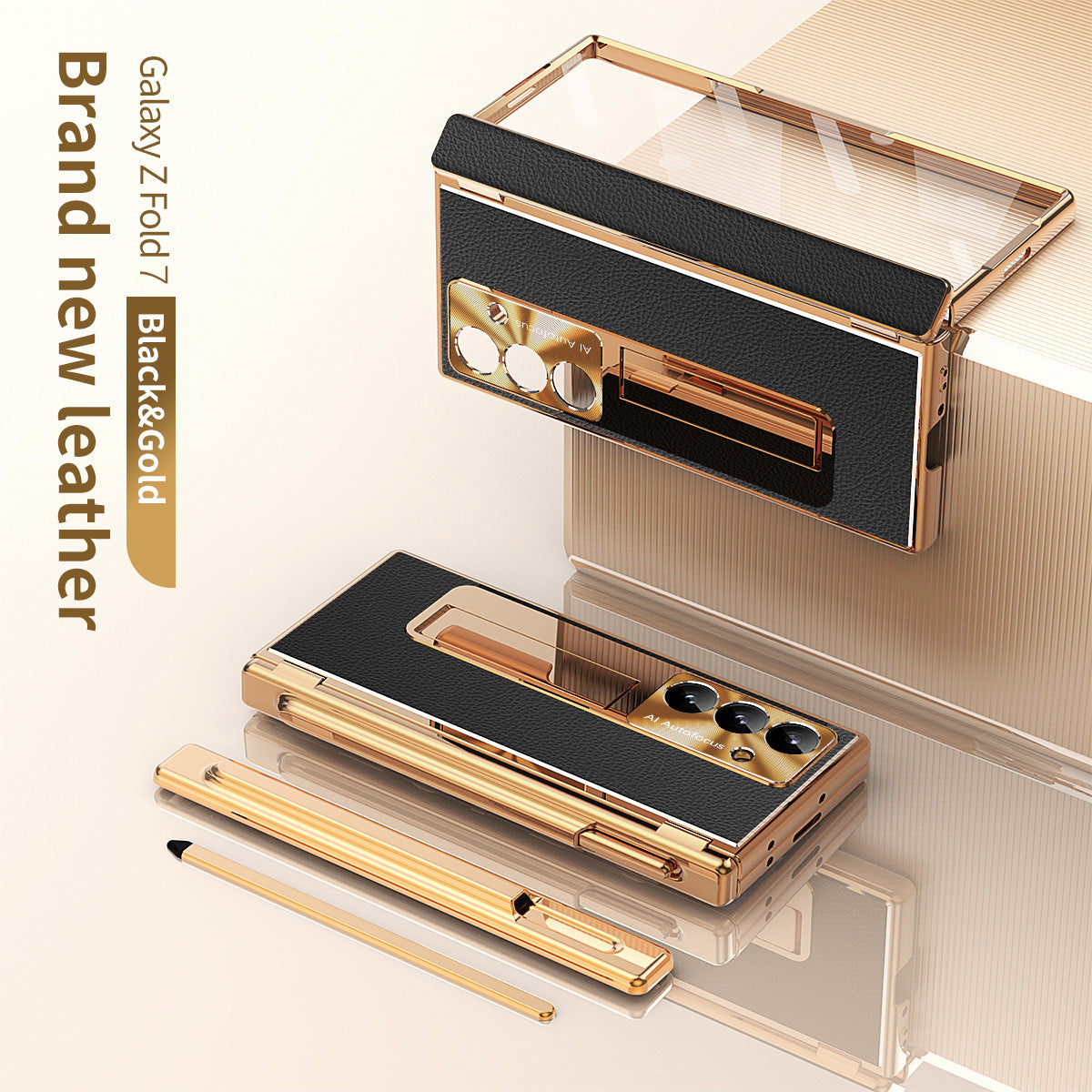 Aluminum Alloy Frame Magnetic Bracket All-Inclusive Electroplating Leather Cover For Galaxy Z Fold 7/6/5/4/3