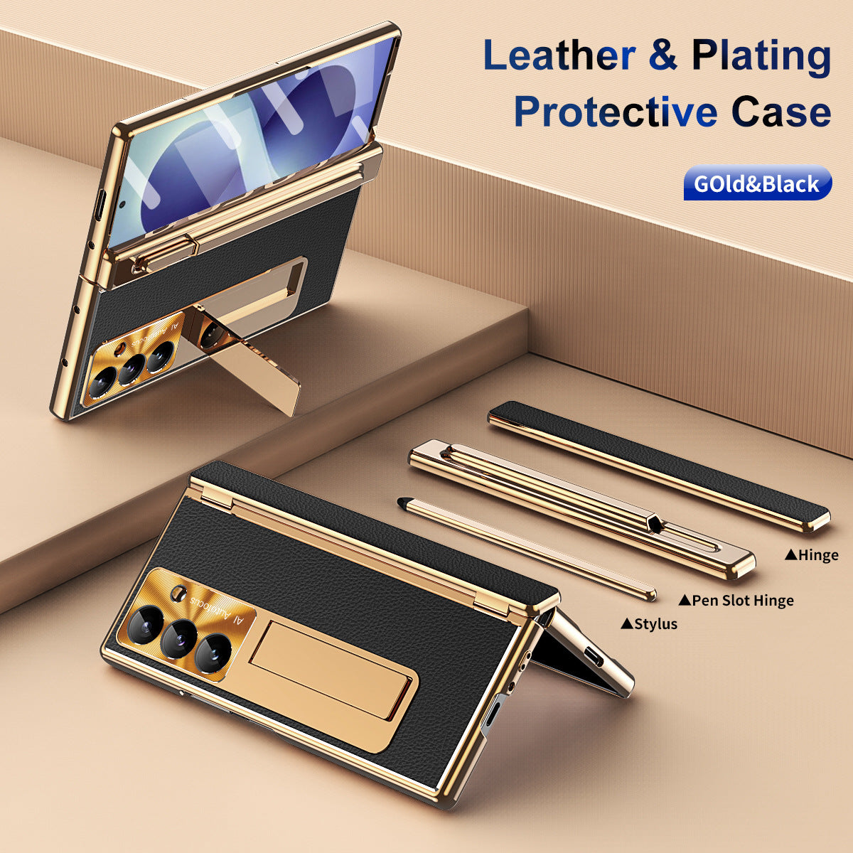 Aluminum Alloy Frame Magnetic Bracket All-Inclusive Electroplating Leather Cover For Galaxy Z Fold 8/7/6/5/4/3