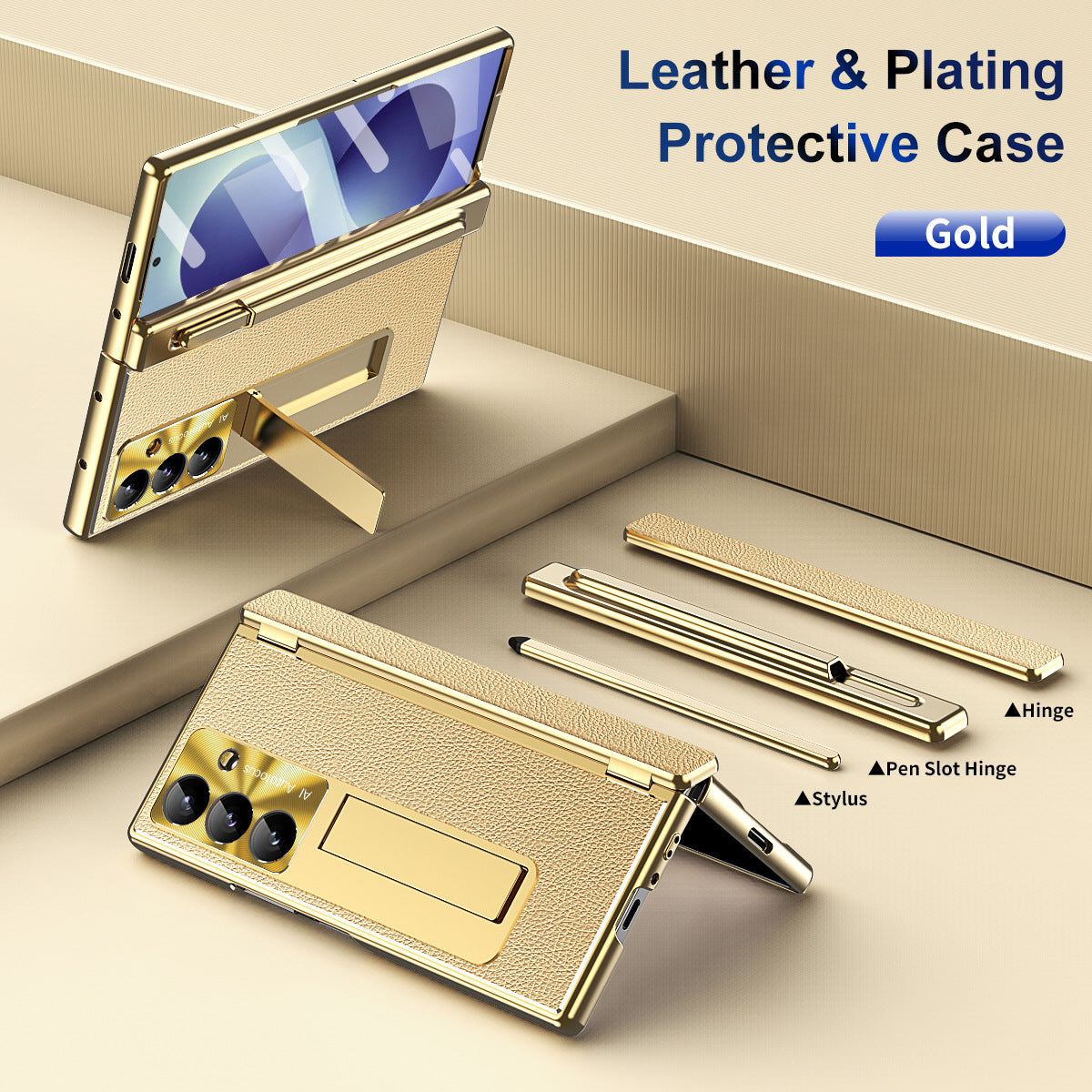 Aluminum Alloy Frame Magnetic Bracket All-Inclusive Electroplating Leather Cover For Galaxy Z Fold 8/7/6/5/4/3