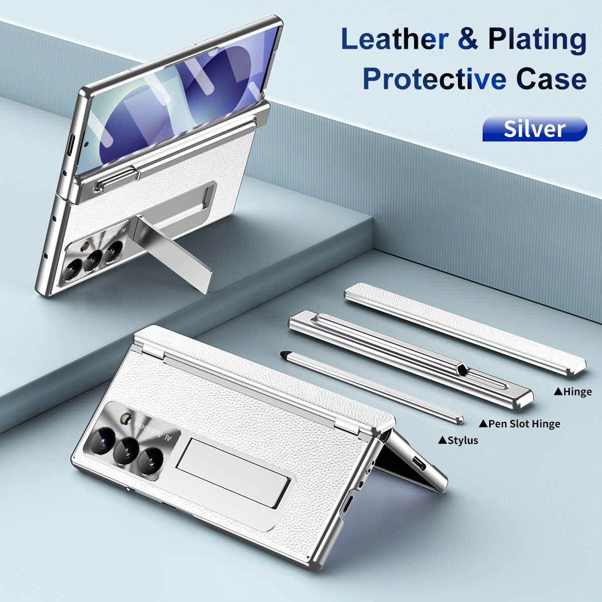 Aluminum Alloy Frame Magnetic Bracket All-Inclusive Electroplating Leather Cover For Galaxy Z Fold 8/7/6/5/4/3