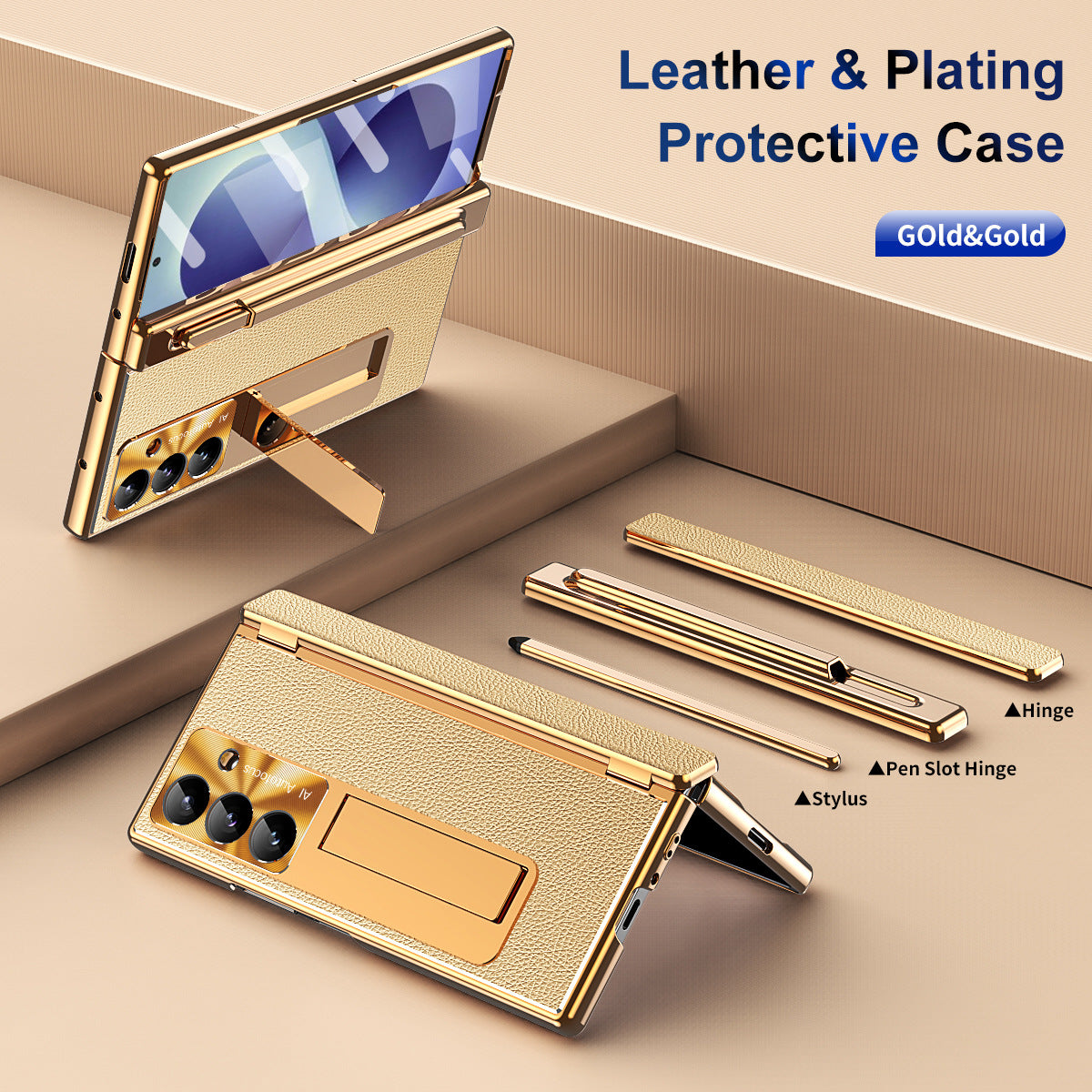 Aluminum Alloy Frame Magnetic Bracket All-Inclusive Electroplating Leather Cover For Galaxy Z Fold 8/7/6/5/4/3