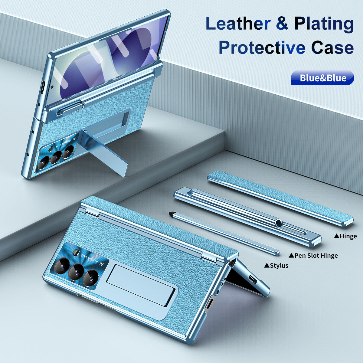 Aluminum Alloy Frame Magnetic Bracket All-Inclusive Electroplating Leather Cover For Galaxy Z Fold 8/7/6/5/4/3