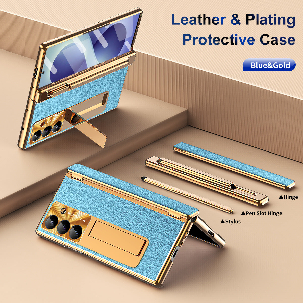 Aluminum Alloy Frame Magnetic Bracket All-Inclusive Electroplating Leather Cover For Galaxy Z Fold 8/7/6/5/4/3