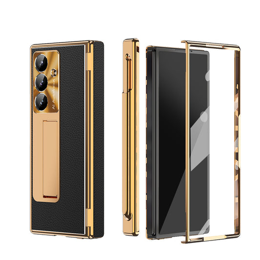 Aluminum Alloy Frame Magnetic Bracket All-Inclusive Electroplating Leather Cover For Galaxy Z Fold 8/7/6/5/4/3