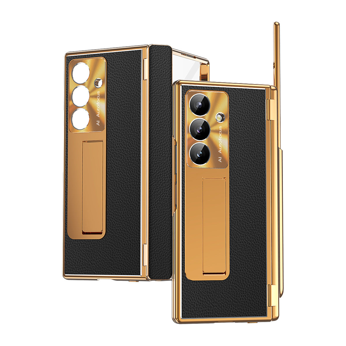 Aluminum Alloy Frame Magnetic Bracket All-Inclusive Electroplating Leather Cover For Galaxy Z Fold 8/7/6/5/4/3