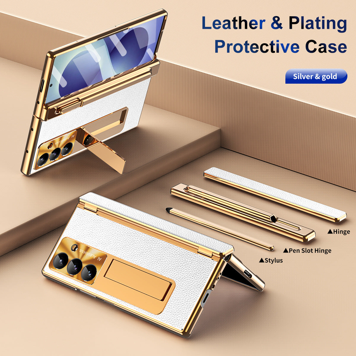 Aluminum Alloy Frame Magnetic Bracket All-Inclusive Electroplating Leather Cover For Galaxy Z Fold 8/7/6/5/4/3
