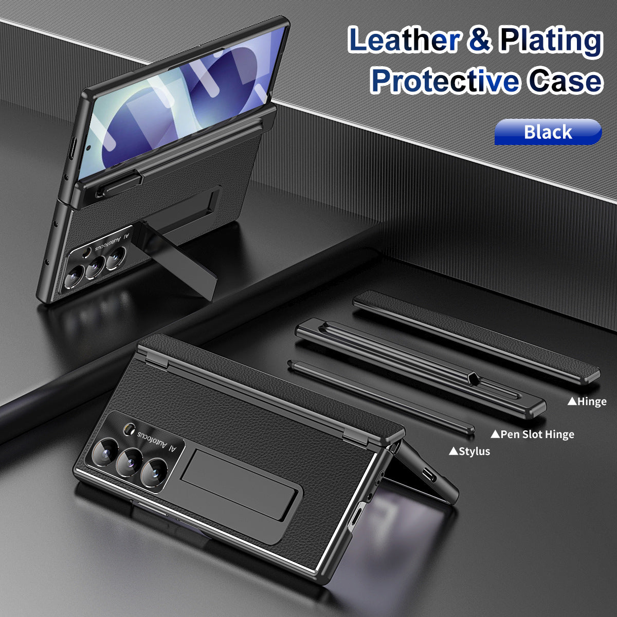 Aluminum Alloy Frame Magnetic Bracket All-Inclusive Electroplating Leather Cover For Galaxy Z Fold 8/7/6/5/4/3