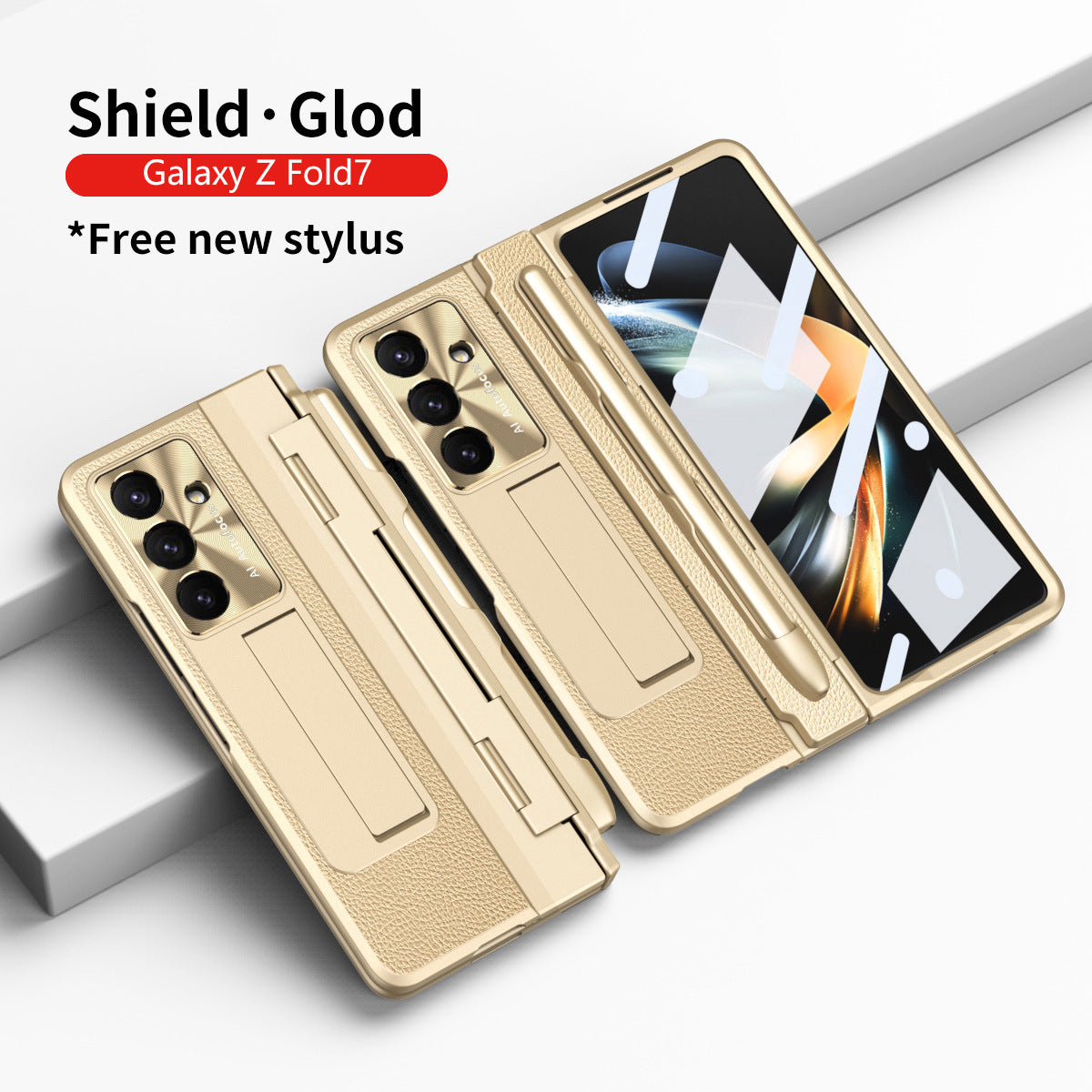 Luxury Leather Magnetic Bracket Shell Electroplated Phone Case For Galaxy Z Fold 7/6/5/4/3 With Back Screen Glass