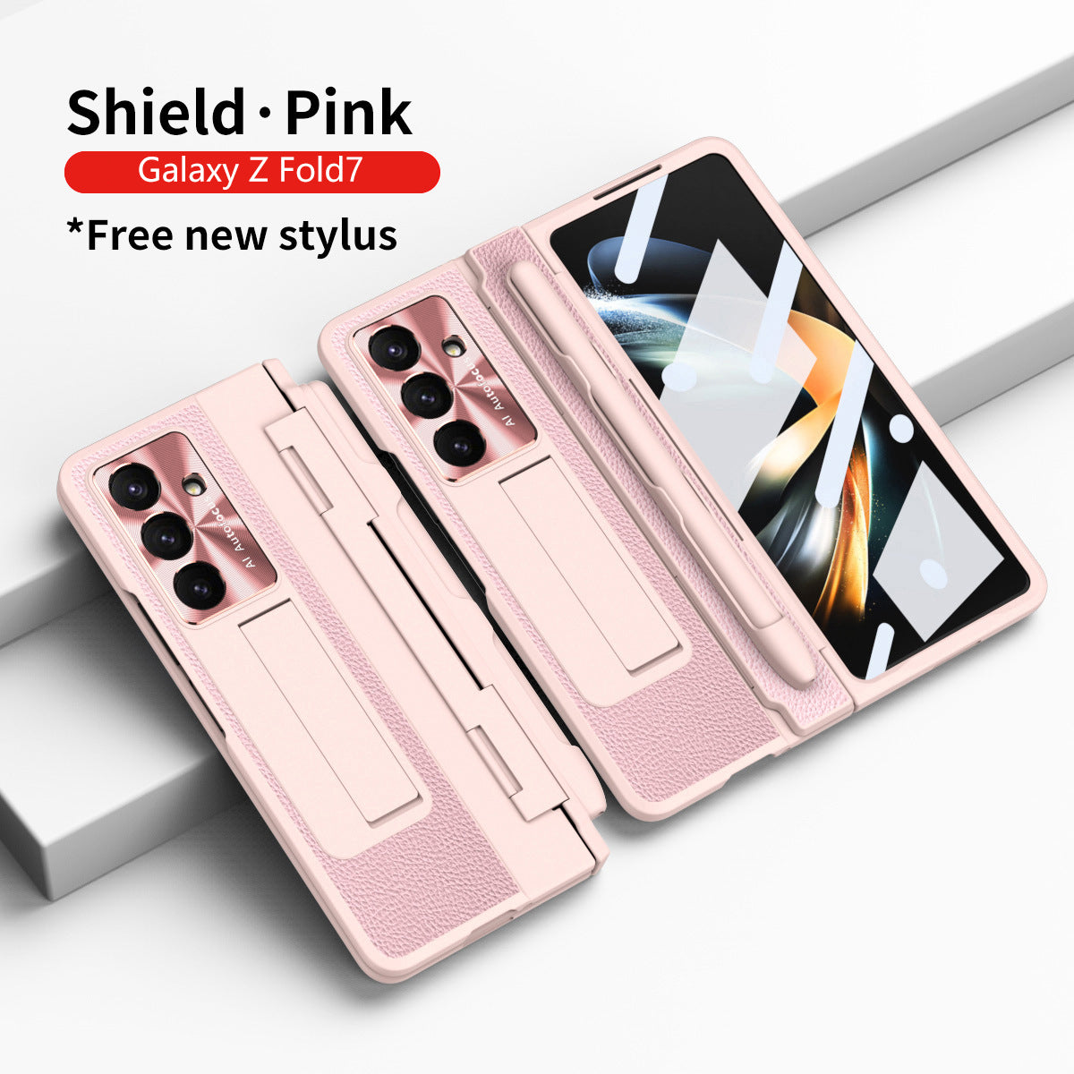 Luxury Leather Magnetic Bracket Shell Electroplated Phone Case For Galaxy Z Fold 7/6/5/4/3 With Back Screen Glass