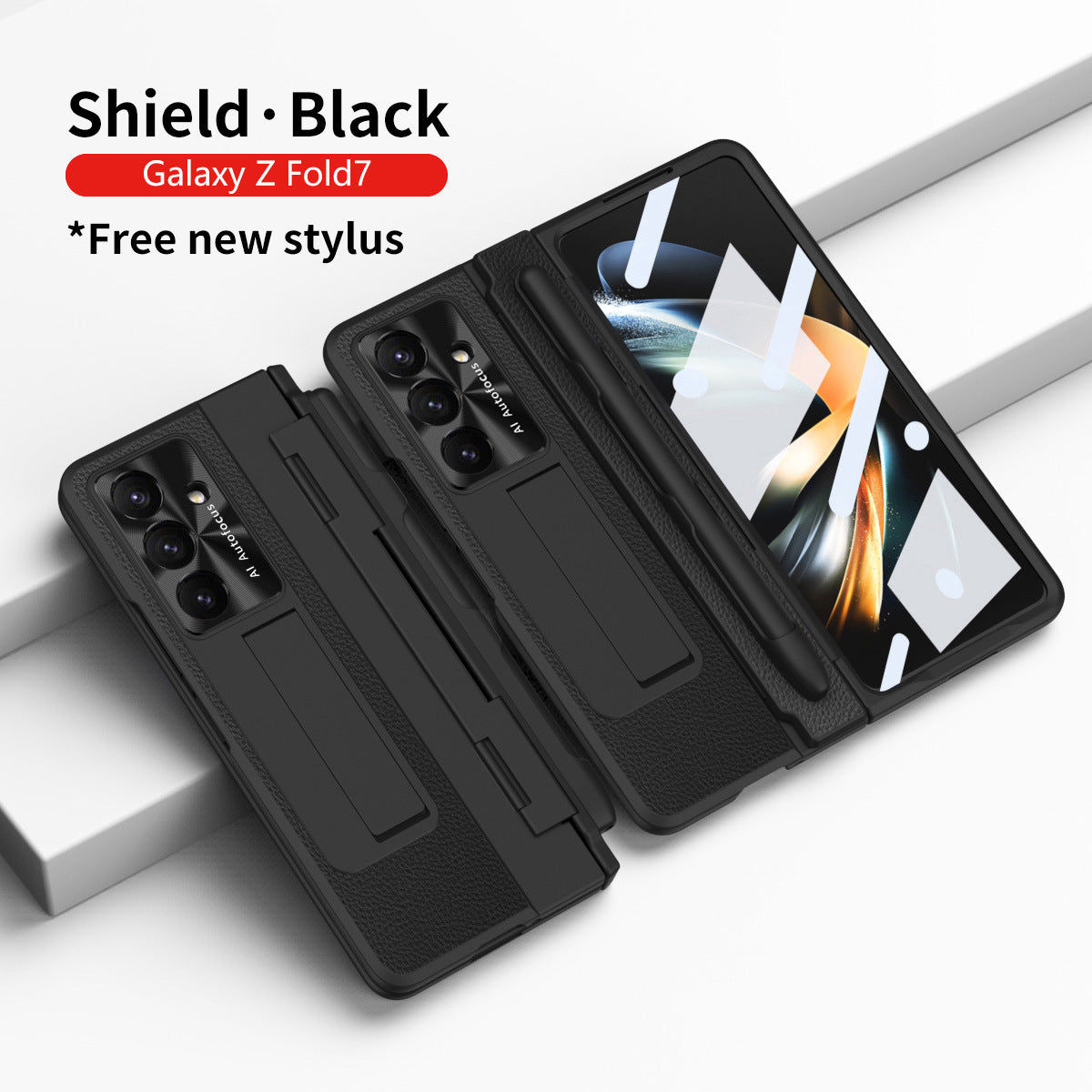 Luxury Leather Magnetic Bracket Shell Electroplated Phone Case For Galaxy Z Fold 7/6/5/4/3 With Back Screen Glass