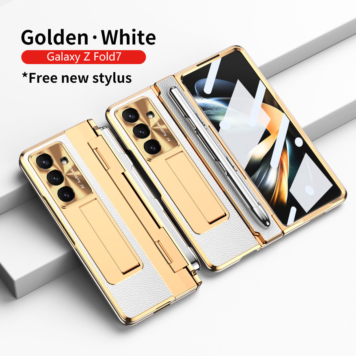 Luxury Leather Magnetic Bracket Shell Electroplated Phone Case For Galaxy Z Fold 7/6/5/4/3 With Back Screen Glass