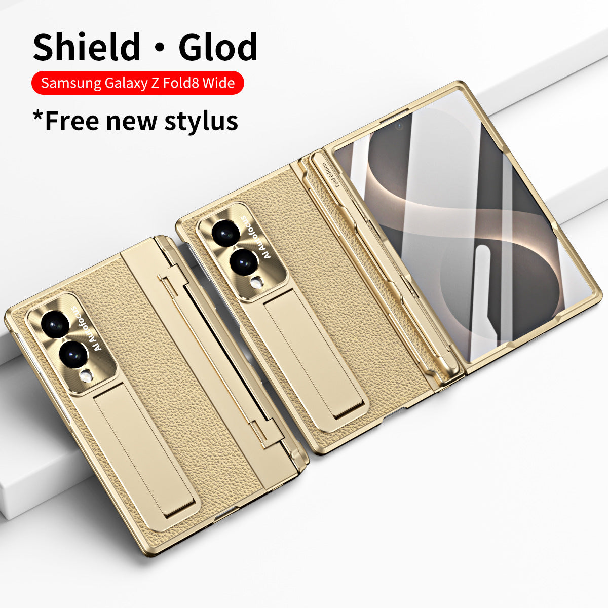 Luxury Leather Magnetic Bracket Shell Electroplated Phone Case With Screen Protector For Galaxy Z Fold 8/7/6/5/4/3 Wide Ultra