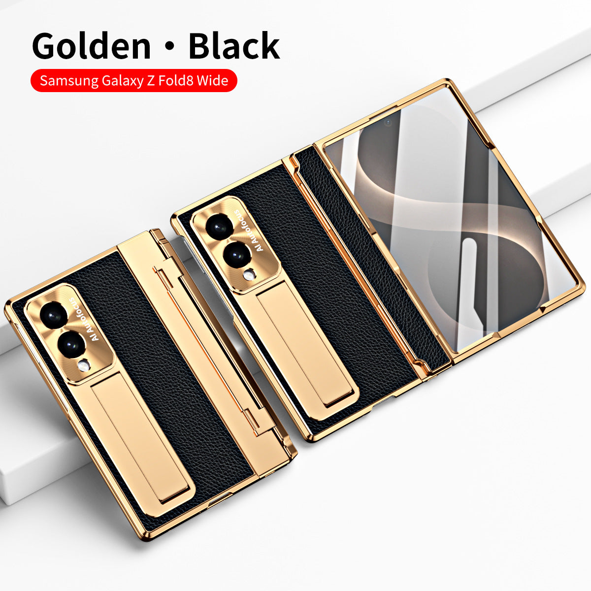 Luxury Leather Magnetic Bracket Shell Electroplated Phone Case With Screen Protector For Galaxy Z Fold 8/7/6/5/4/3 Wide Ultra