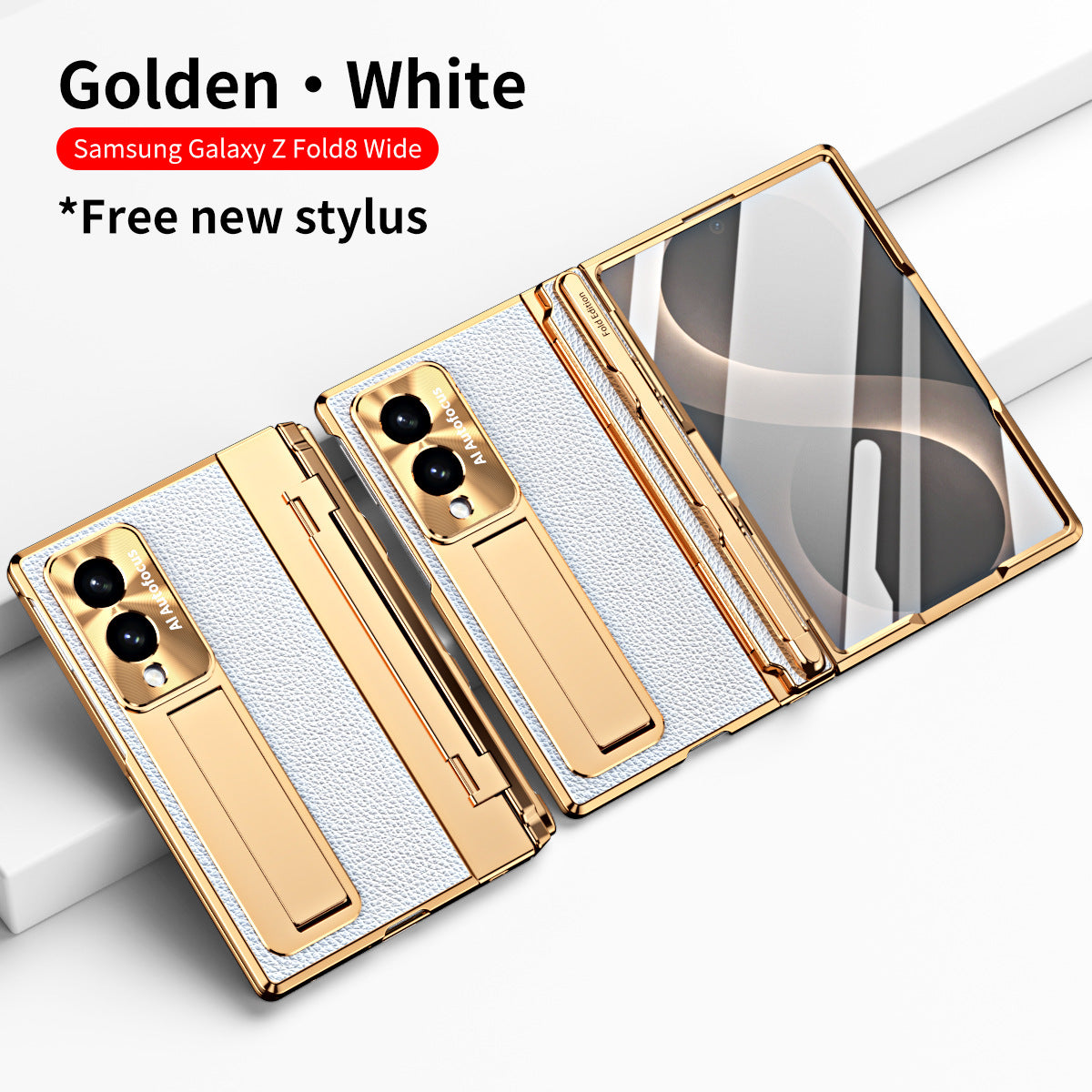 Luxury Leather Magnetic Bracket Shell Electroplated Phone Case With Screen Protector For Galaxy Z Fold 8/7/6/5/4/3 Wide Ultra