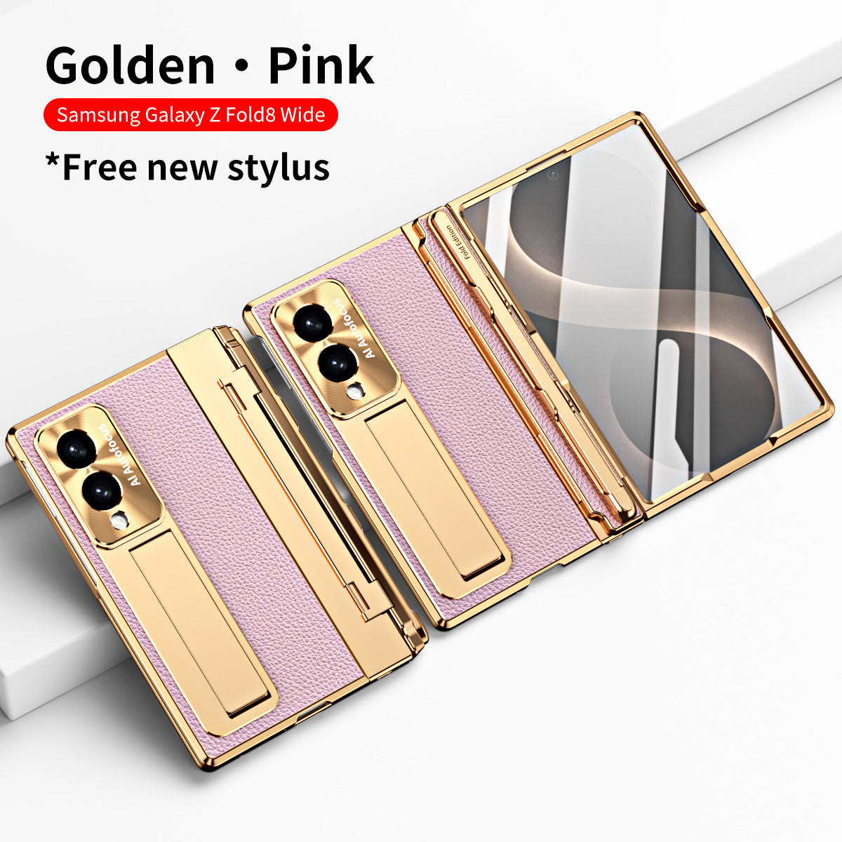 Luxury Leather Magnetic Bracket Shell Electroplated Phone Case With Screen Protector For Galaxy Z Fold 8/7/6/5/4/3 Wide Ultra