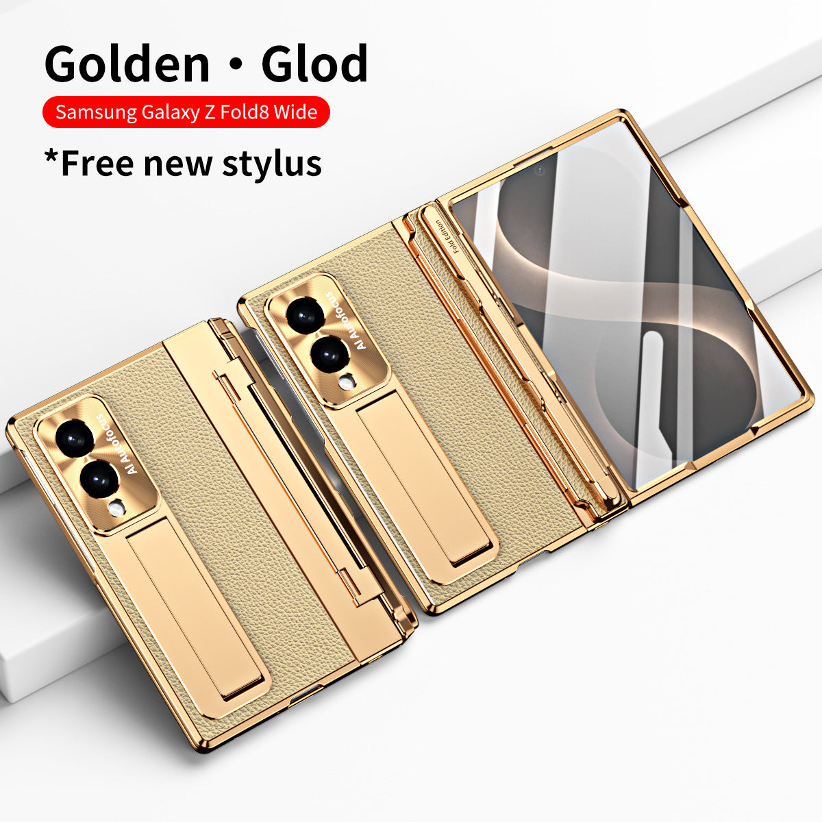 Luxury Leather Magnetic Bracket Shell Electroplated Phone Case With Screen Protector For Galaxy Z Fold 8/7/6/5/4/3 Wide Ultra