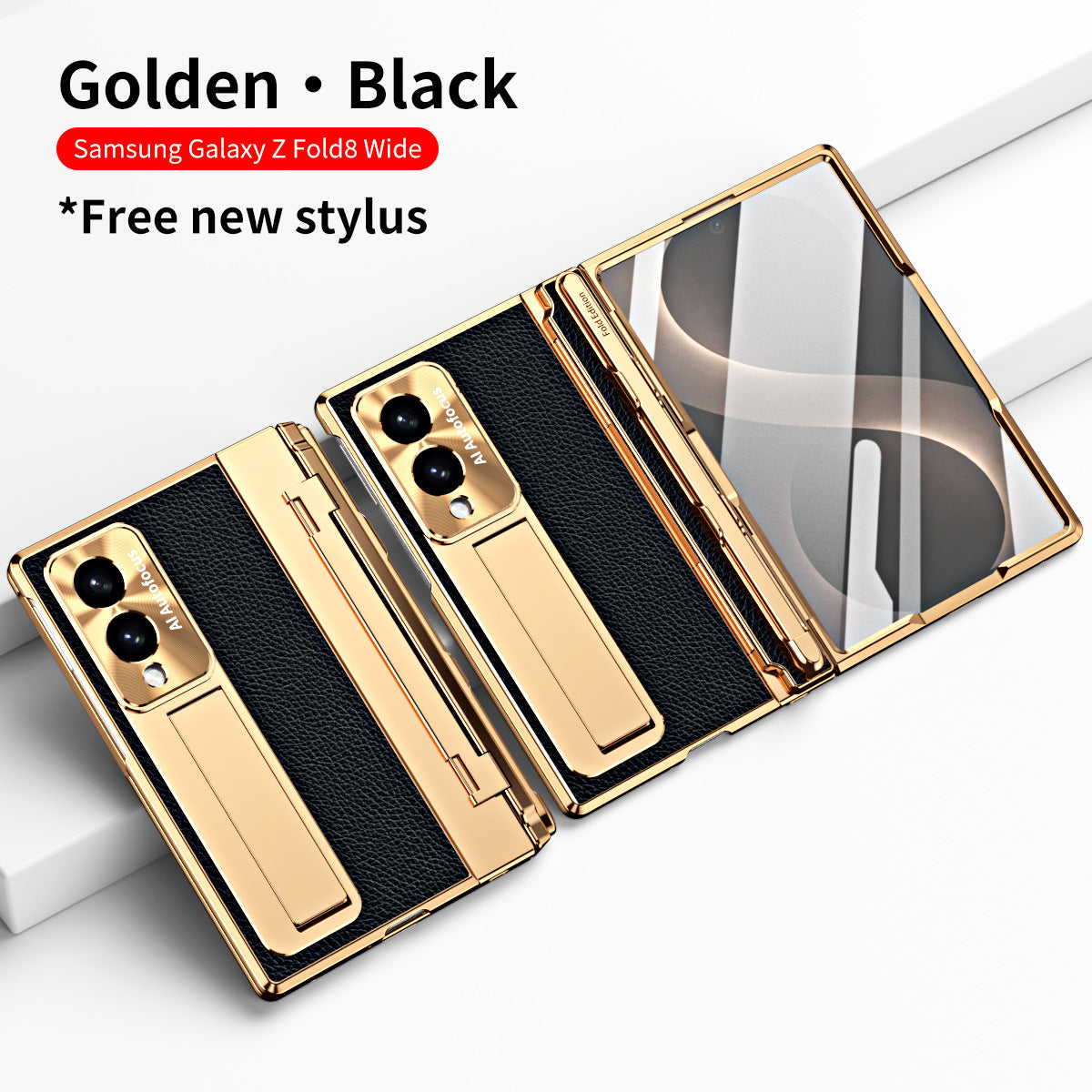 Luxury Leather Magnetic Bracket Shell Electroplated Phone Case With Screen Protector For Galaxy Z Fold 8/7/6/5/4/3 Wide Ultra