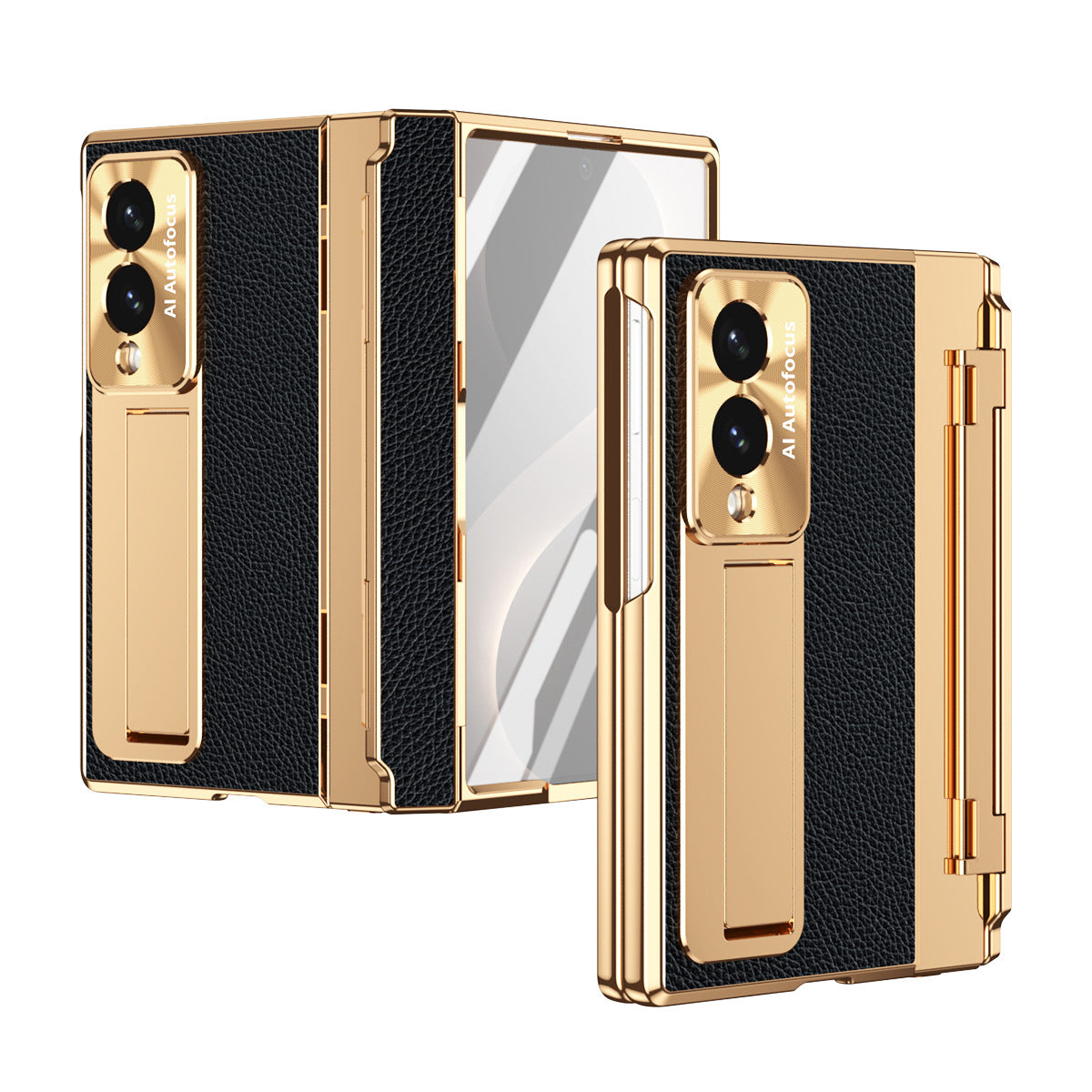 Luxury Leather Magnetic Bracket Shell Electroplated Phone Case With Screen Protector For Galaxy Z Fold 8/7/6/5/4/3 Wide Ultra