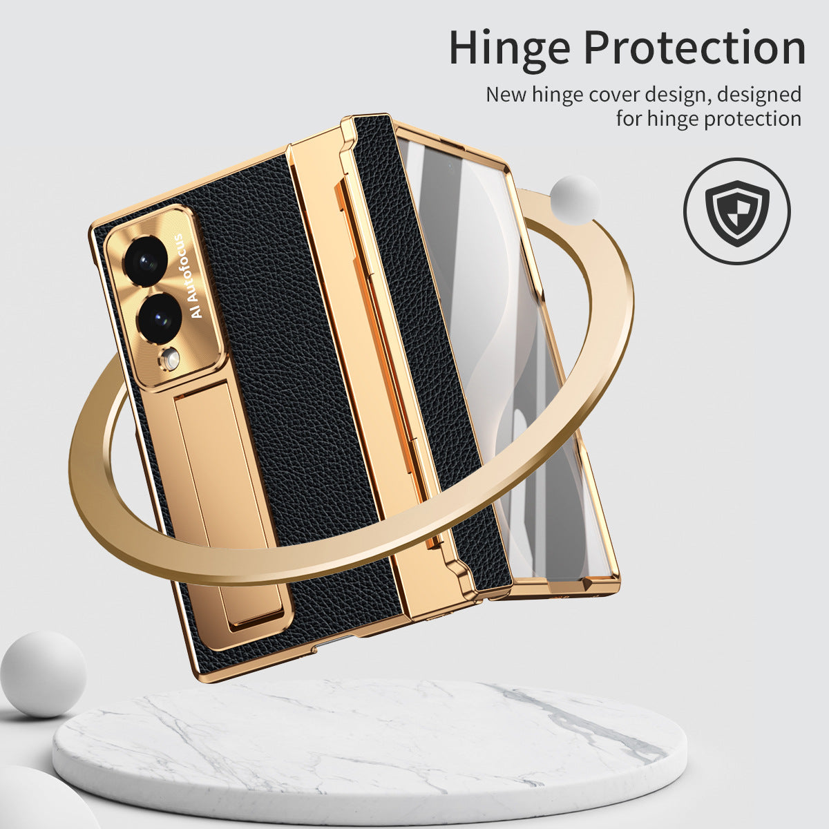Luxury Leather Magnetic Bracket Shell Electroplated Phone Case With Screen Protector For Galaxy Z Fold 8/7/6/5/4/3 Wide Ultra