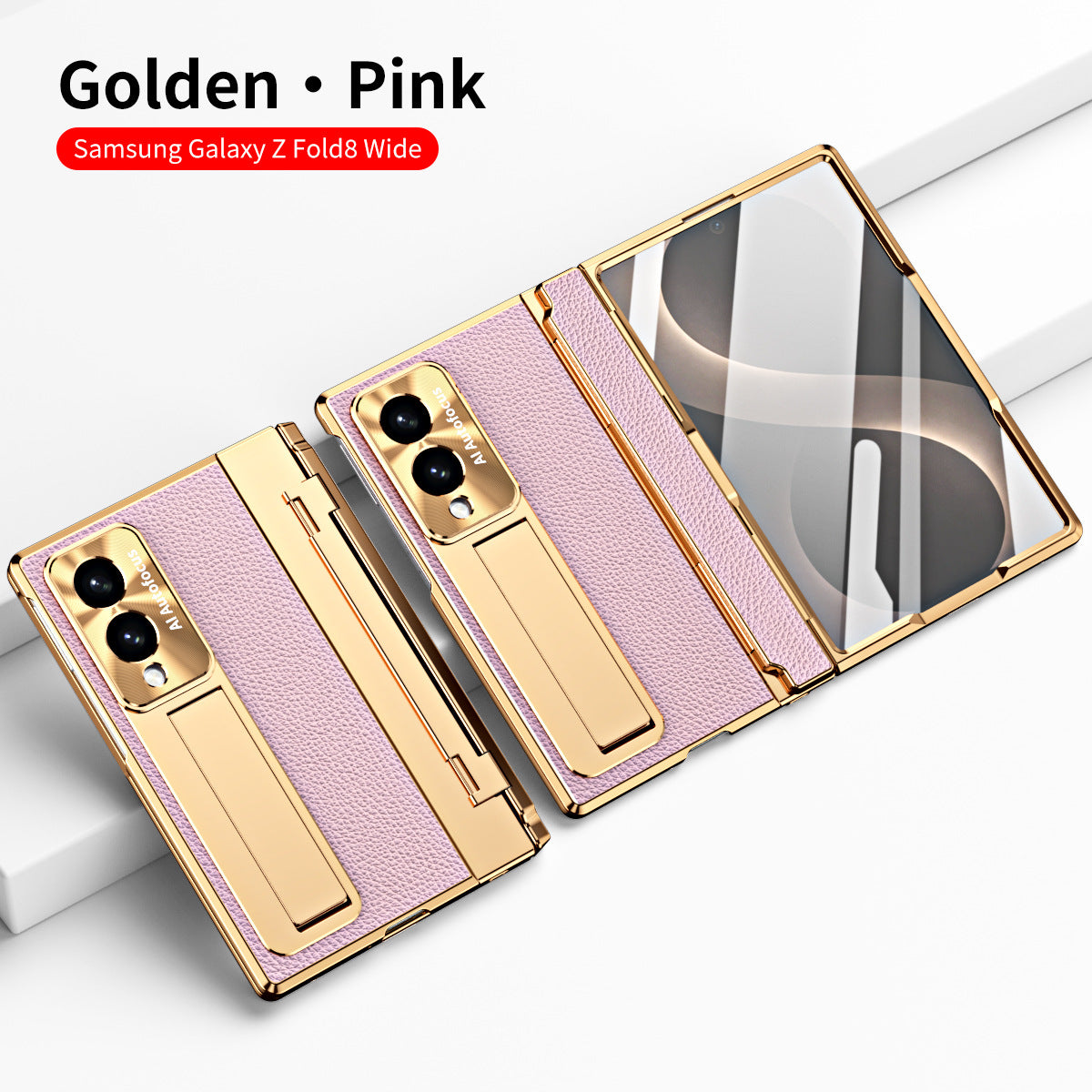 Luxury Leather Magnetic Bracket Shell Electroplated Phone Case With Screen Protector For Galaxy Z Fold 8/7/6/5/4/3 Wide Ultra