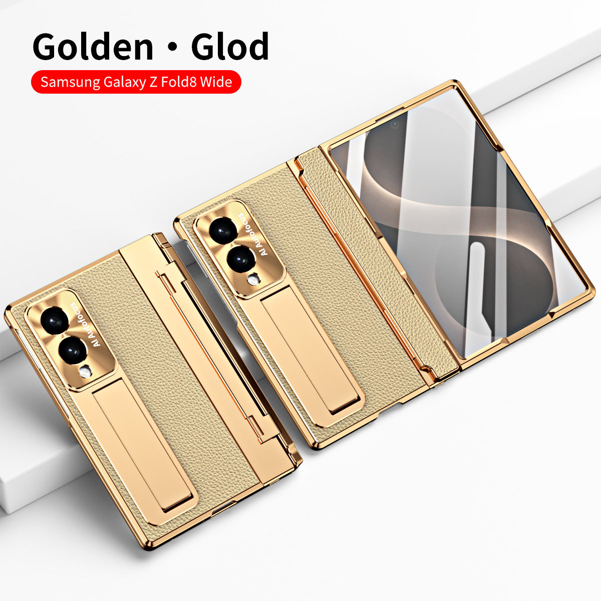 Luxury Leather Magnetic Bracket Shell Electroplated Phone Case With Screen Protector For Galaxy Z Fold 8/7/6/5/4/3 Wide Ultra