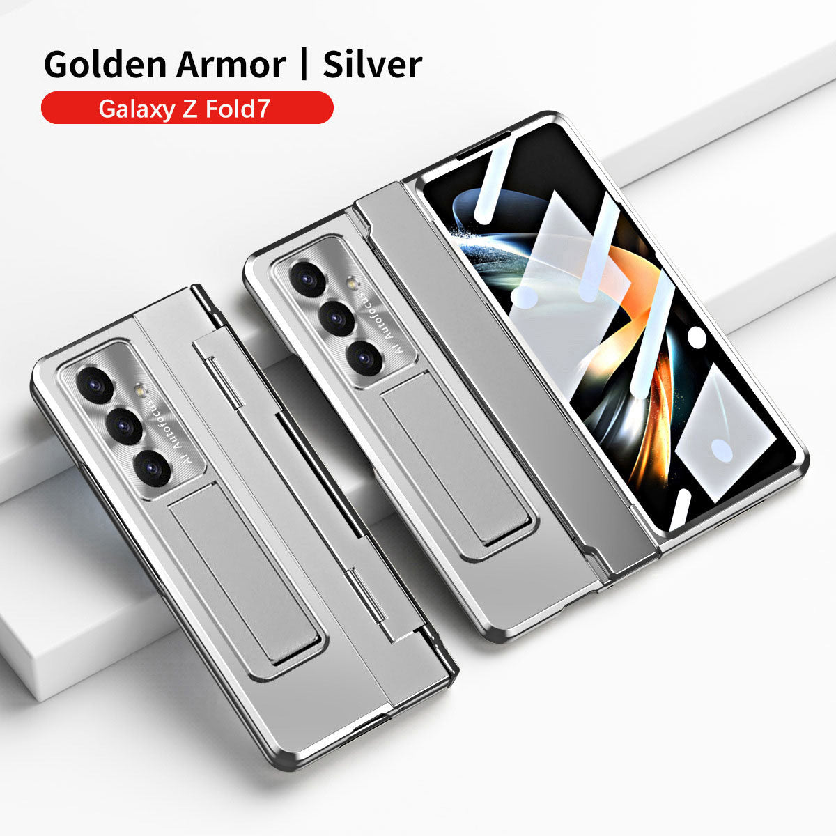 Golden Armor Hinge Magnetic Bracket Protective Phone Case With Front Protection Film For Galaxy Z Fold 7/6/5/4/3
