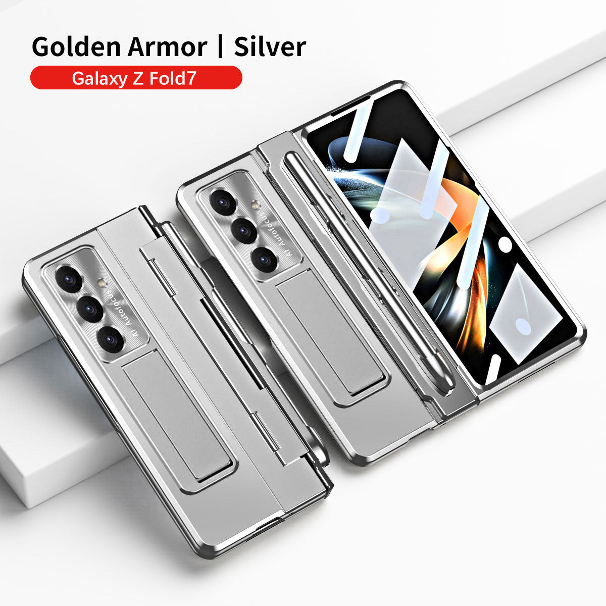 Golden Armor Hinge Magnetic Bracket Protective Phone Case With Front Protection Film For Galaxy Z Fold 7/6/5/4/3