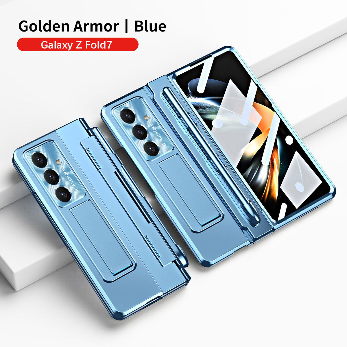 Golden Armor Hinge Magnetic Bracket Protective Phone Case With Front Protection Film For Galaxy Z Fold 7/6/5/4/3
