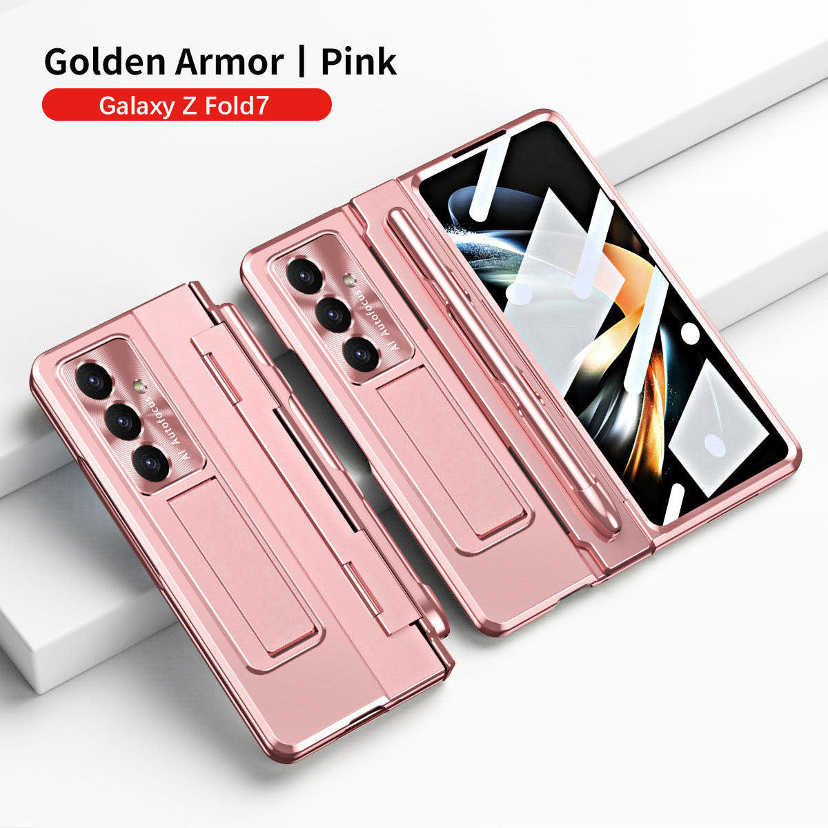 Golden Armor Hinge Magnetic Bracket Protective Phone Case With Front Protection Film For Galaxy Z Fold 7/6/5/4/3
