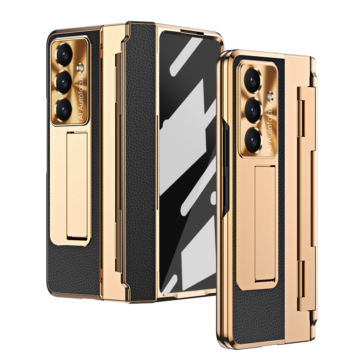 Luxury Leather Magnetic Bracket Shell Electroplated Phone Case For Galaxy Z Fold 7/6/5/4/3 With Back Screen Glass