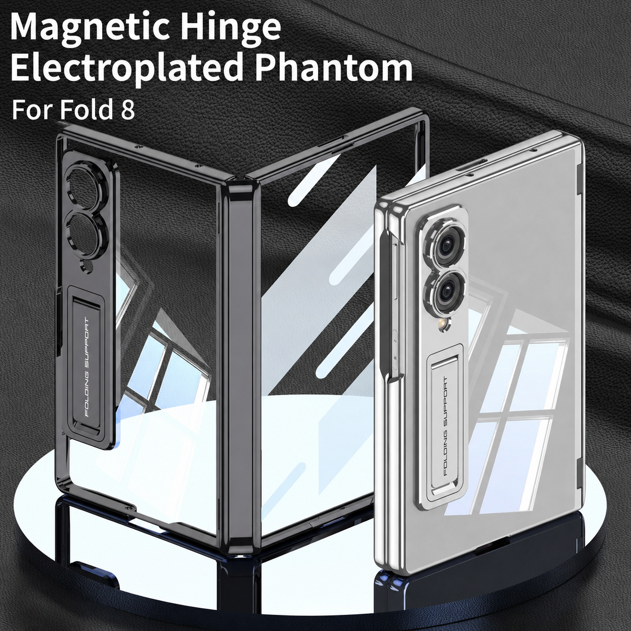 Magnetic Hinge Protective Clear Phone Case with Built-In Tempered Glass & Bracket For Galaxy Z Fold 8/7/6/5 Wide Ultra