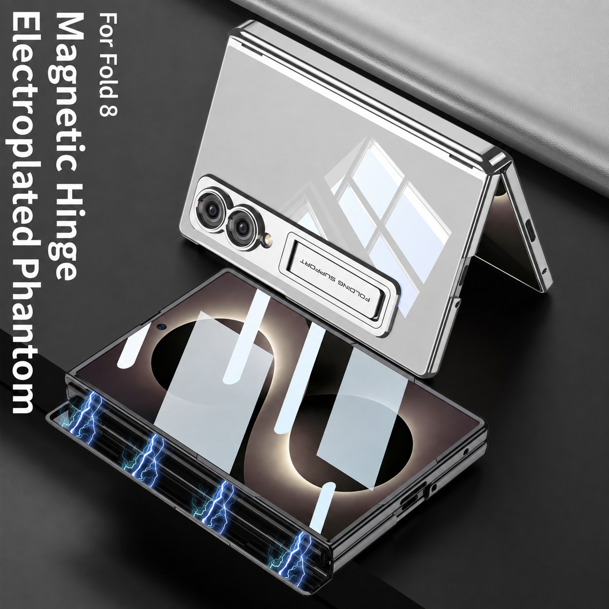 Magnetic Hinge Protective Clear Phone Case with Built-In Tempered Glass & Bracket For Galaxy Z Fold 8/7/6/5 Wide Ultra