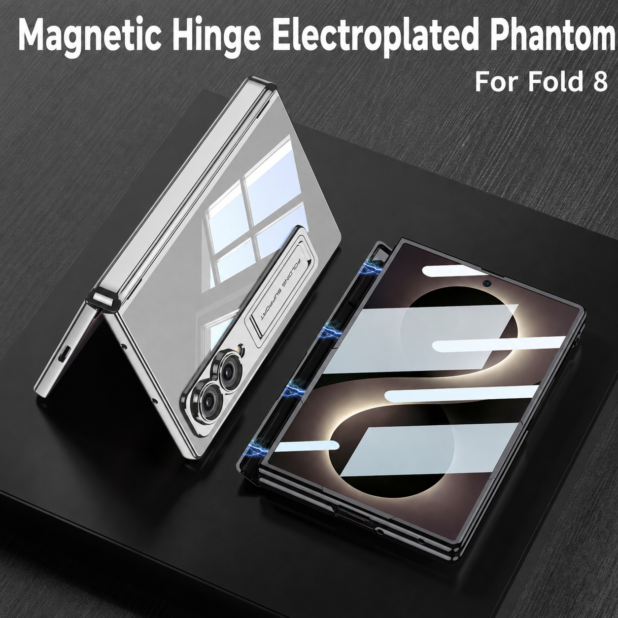 Magnetic Hinge Protective Clear Phone Case with Built-In Tempered Glass & Bracket For Galaxy Z Fold 8/7/6/5 Wide Ultra