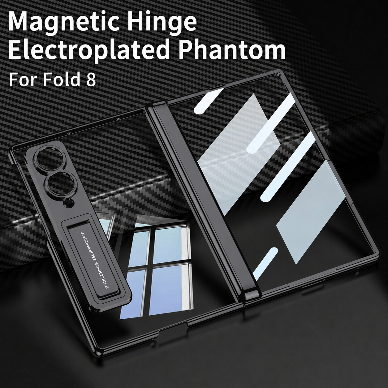 Magnetic Hinge Protective Clear Phone Case with Built-In Tempered Glass & Bracket For Galaxy Z Fold 8/7/6/5 Wide Ultra