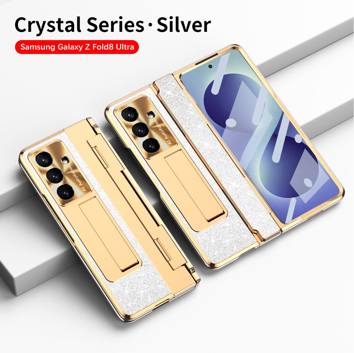 Luxury Crystal Gold Electroplated Shockproof Phone Case With Screen Protector For Galaxy Z Fold 8/7/6/5/4/3