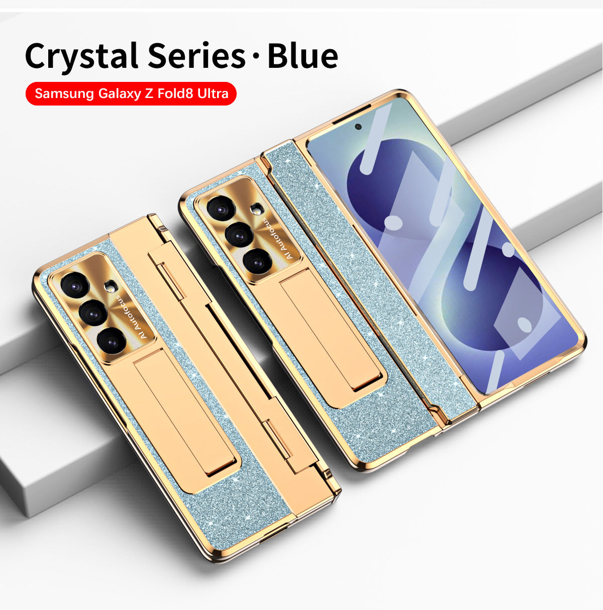Luxury Crystal Gold Electroplated Shockproof Phone Case With Screen Protector For Galaxy Z Fold 8/7/6/5/4/3