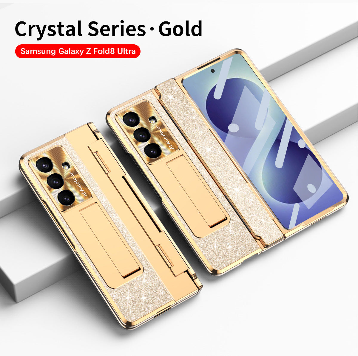 Luxury Crystal Gold Electroplated Shockproof Phone Case With Screen Protector For Galaxy Z Fold 8/7/6/5/4/3
