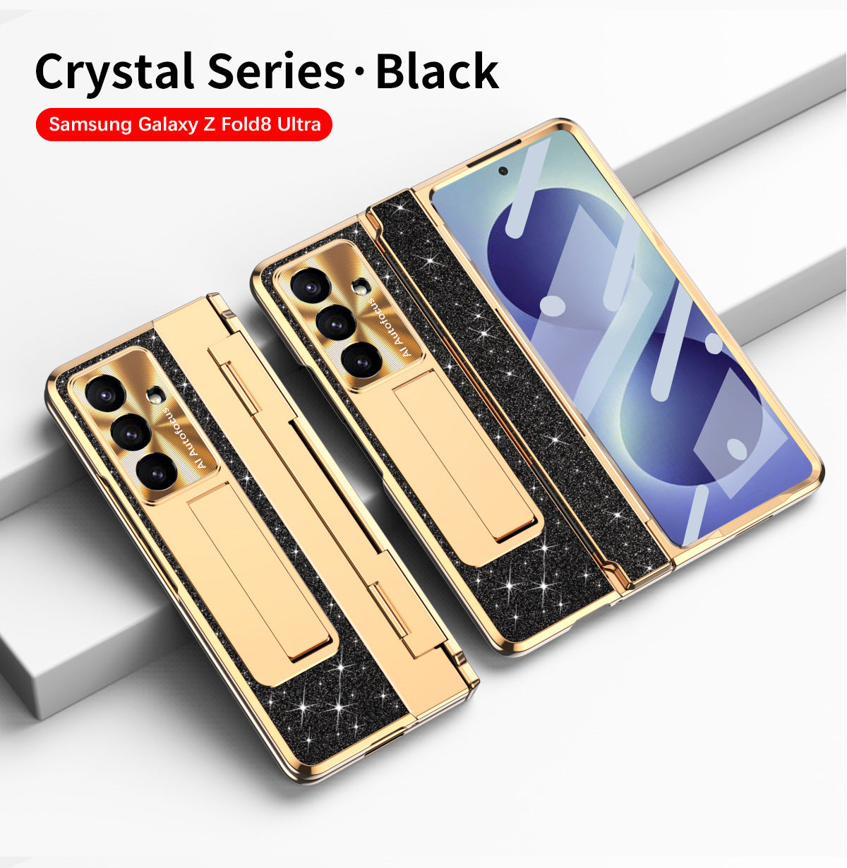 Luxury Crystal Gold Electroplated Shockproof Phone Case With Screen Protector For Galaxy Z Fold 8/7/6/5/4/3