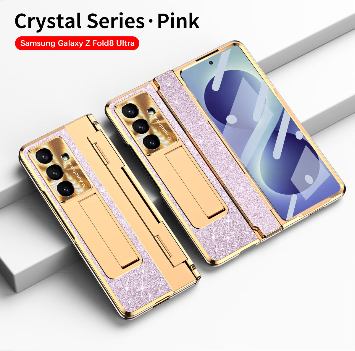 Luxury Crystal Gold Electroplated Shockproof Phone Case With Screen Protector For Galaxy Z Fold 8/7/6/5/4/3