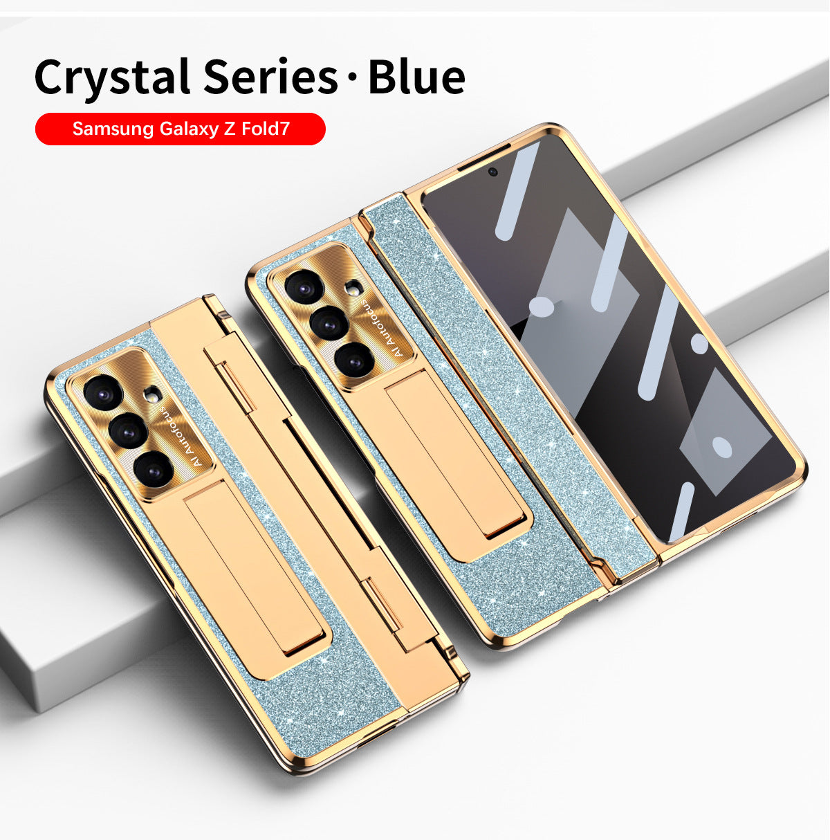 Luxury Crystal Gold Electroplated Shockproof Phone Case With Screen Protector For Galaxy Z Fold 7/6/5/4/3