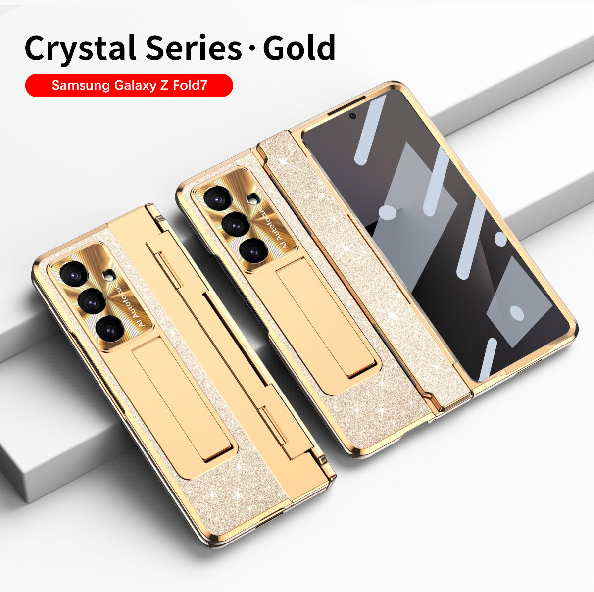 Luxury Crystal Gold Electroplated Shockproof Phone Case With Screen Protector For Galaxy Z Fold 7/6/5/4/3
