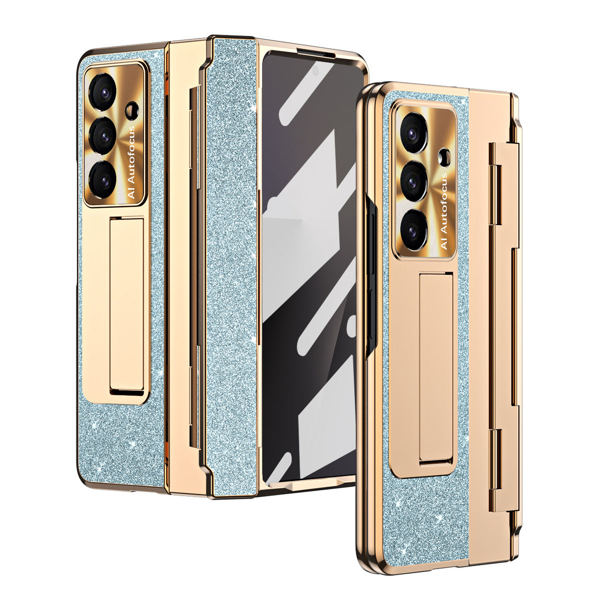 Luxury Crystal Gold Electroplated Shockproof Phone Case With Screen Protector For Galaxy Z Fold 7/6/5/4/3