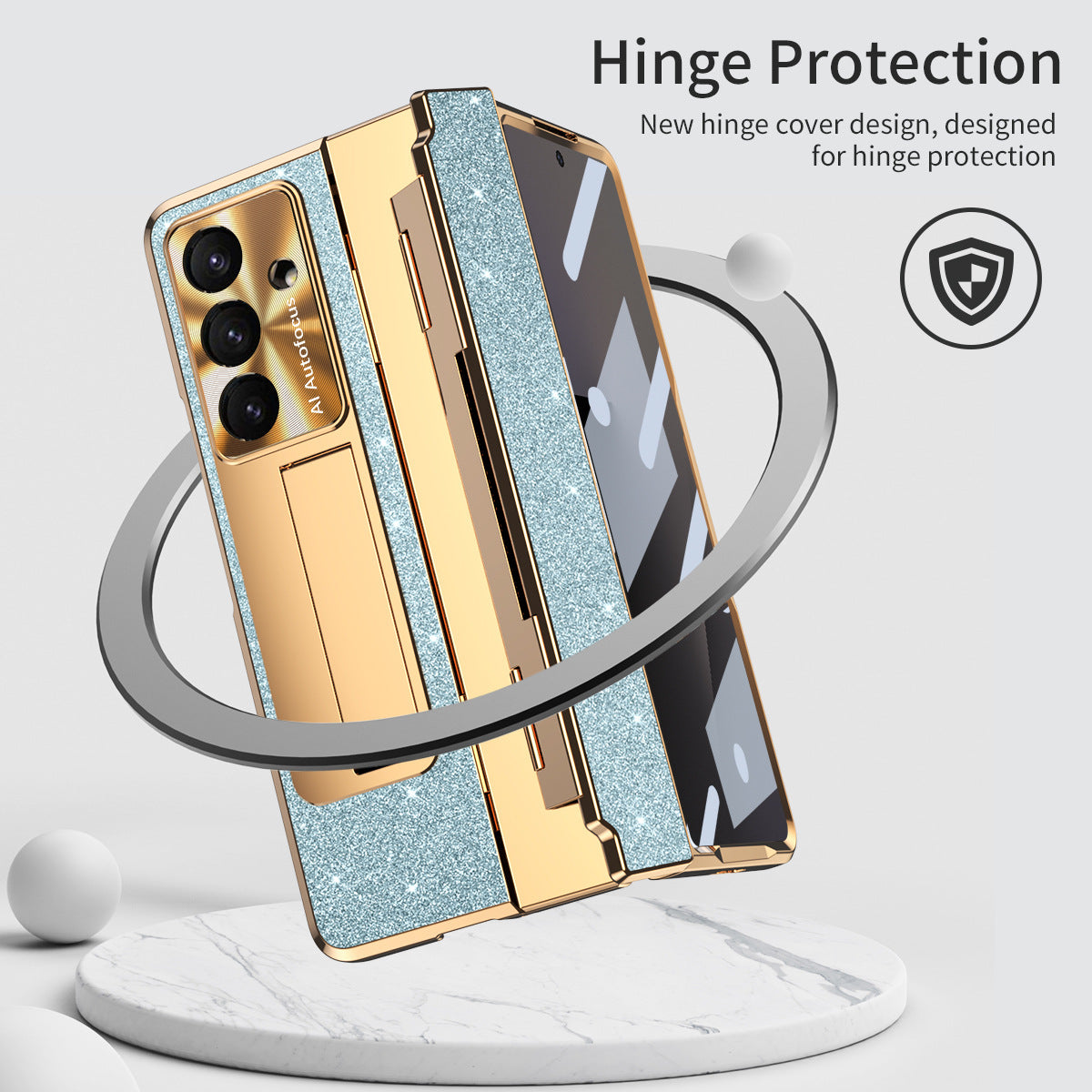 Luxury Crystal Gold Electroplated Shockproof Phone Case With Screen Protector For Galaxy Z Fold 7/6/5/4/3