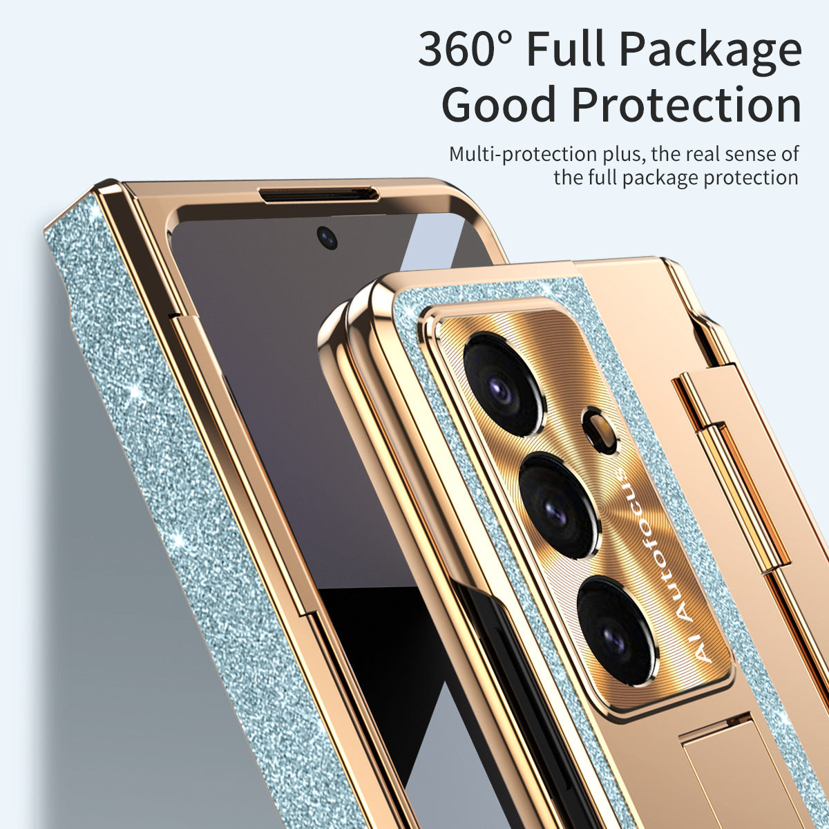 Luxury Crystal Gold Electroplated Shockproof Phone Case With Screen Protector For Galaxy Z Fold 7/6/5/4/3