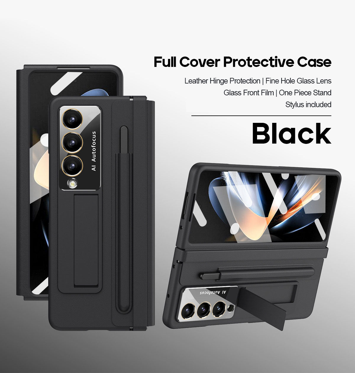 Leather Anti-fall Protective Pen Slot Phone Case With Front Protection Film & Stylus For Samsung Galaxy Z Fold5 Fold4 - Mycasety Mycasety