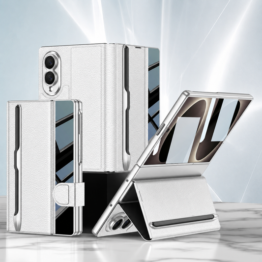 Galaxy Z Fold8 Wide Ultra Luxurious Leather Folio Case with Built-In Tempered Glass & Pen Holder
