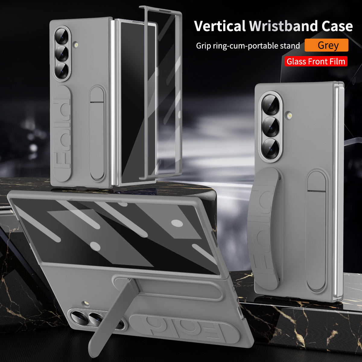 Shockproof Phone Case With Wristband Bracket Back For Galaxy Z Fold 7/6/5/4 With Screen Glass Protector