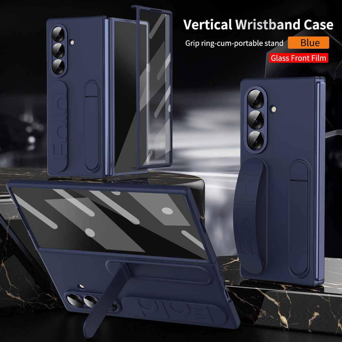 Shockproof Phone Case With Wristband Bracket Back For Galaxy Z Fold 7/6/5/4 With Screen Glass Protector