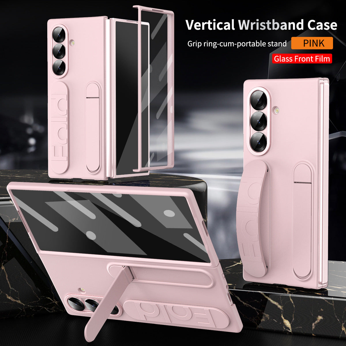 Shockproof Phone Case With Wristband Bracket Back For Galaxy Z Fold 7/6/5/4 With Screen Glass Protector