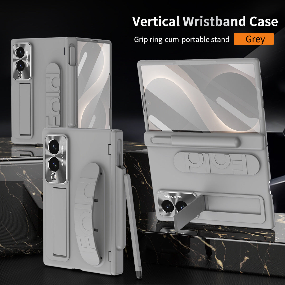 Hinge Pen Box Shockproof Phone Case With Screen Protector & Wristband Holder For Galaxy Z Fold 8/7/6/5/4/3